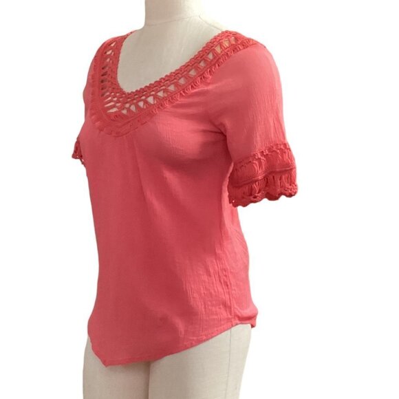 Westport 1962 100% Cotton Gauze and Crochet Top Sz S BOHO Beach Coral Pink 130A - Picture 4 of 8
